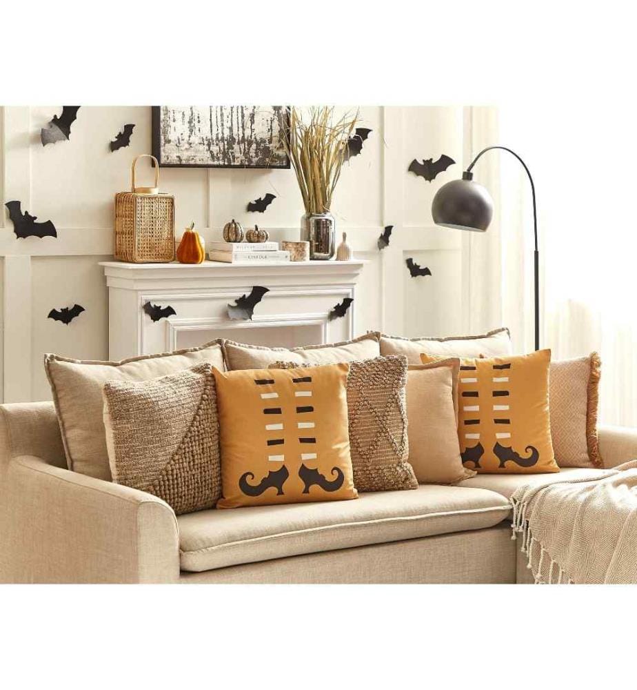 2 Coussins Décoratifs en Velours Orange 45 x 45 cm Motif de Chaussures de Sorcière Carré moderne Halloween Automne Accessoires de décoration