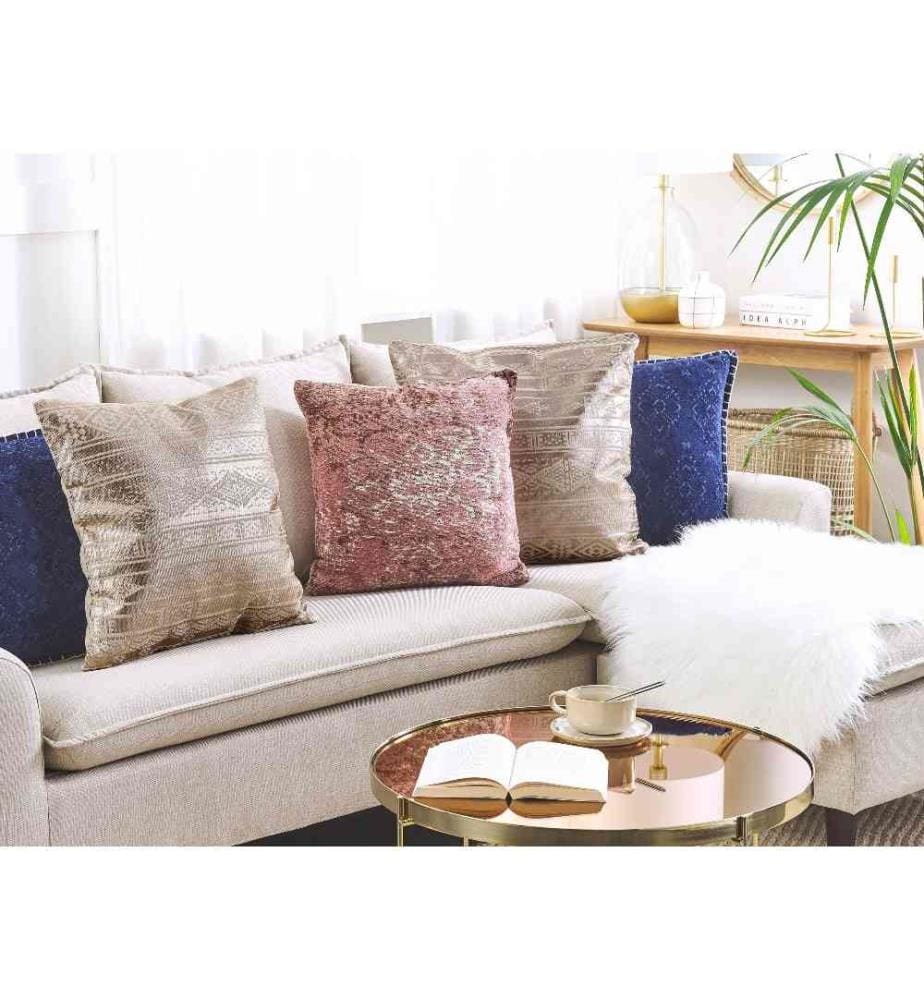 Coussin Or Rose en Coton 50 x 50 cm à Motif Géométrique Housse Amovible Décoration Intérieure Glamour Moderne Garniture Polyester