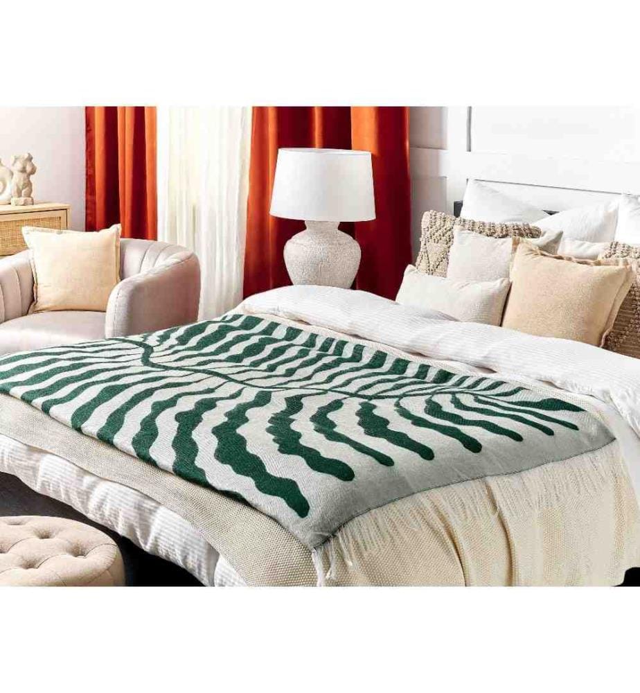 Jeté de Lit Vert en Acrylique 130 x 170 cm à Motif Abstrait et Franges Très Doux Solution Idéale pour Chambre ou Salon