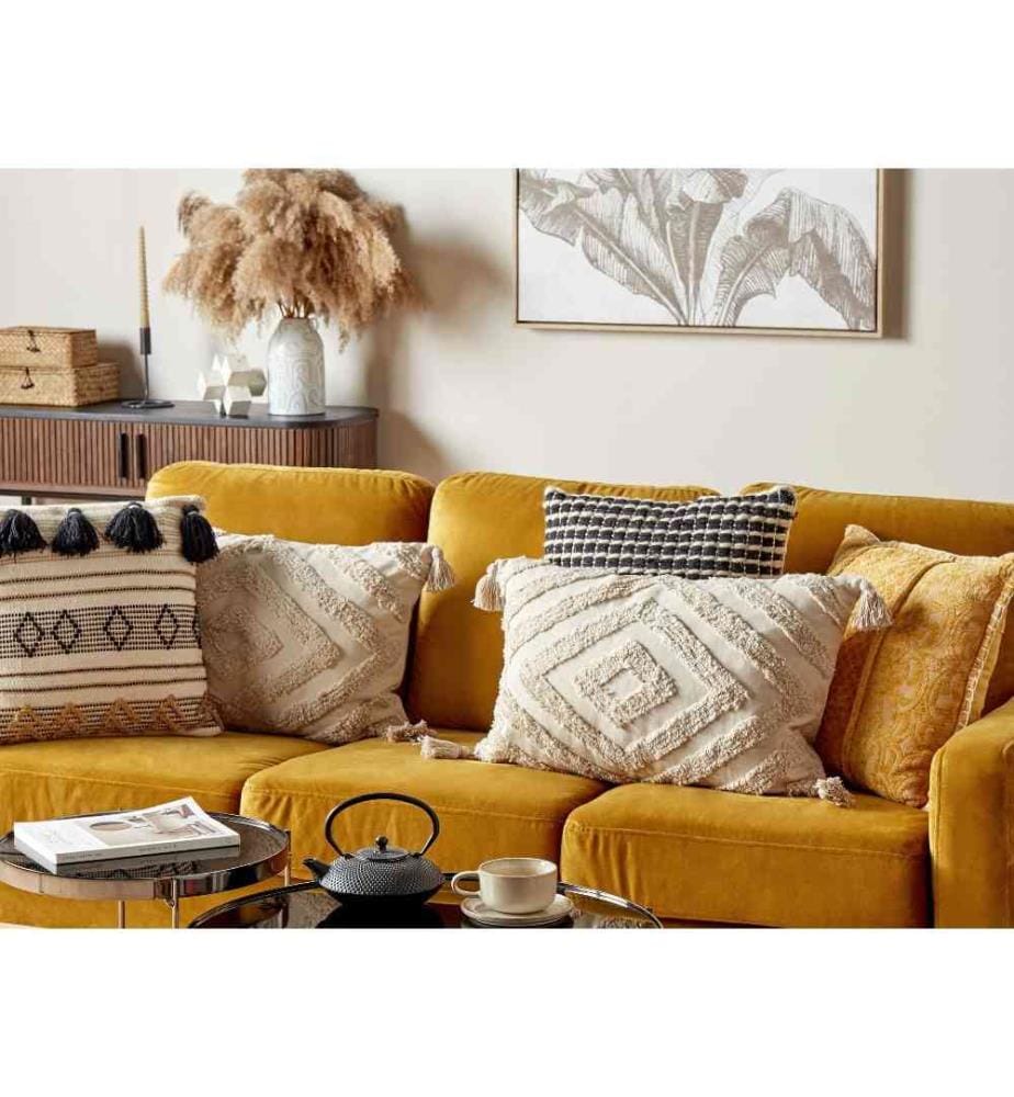Coussins Décoratifs Beiges en Coton 40 x 60 cm à Motif Géométrique Chambre Très Confortables Taies Déhoussables Lot de 2
