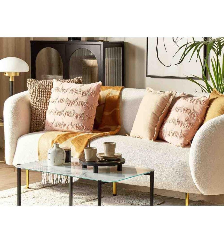 Coussins Décoratifs Rose en Polyester 45 x 45 cm avec Fanfreluches Accessoire d'Intérieur Glamour Déco de Maison Lot de 2