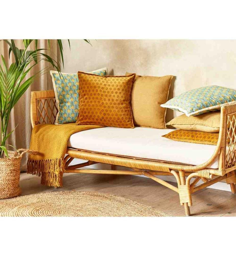 Lot de 2 Coussins Décoratifs en Velours Jaune 45 x 45 cm Motif de Soleil Imprimé en Bloc Accessoires de Décoration Boho