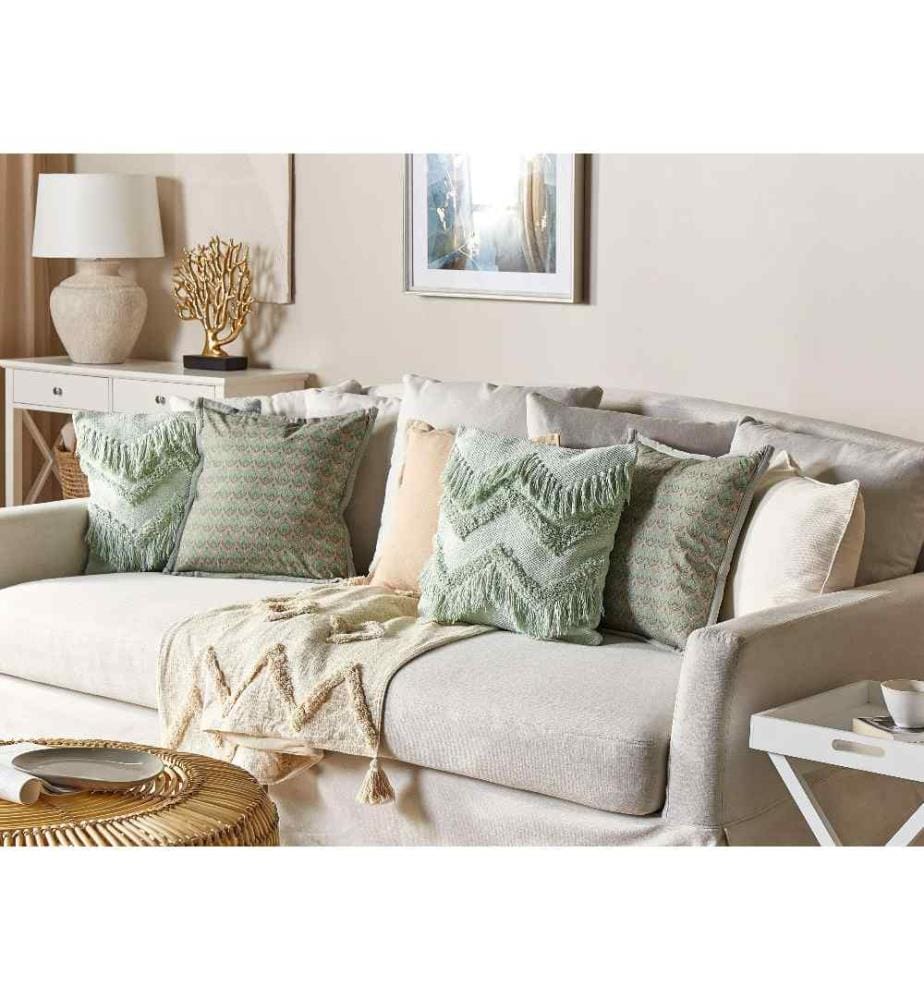 Set de 2 Coussins Verts Motif de Feuillage en Coton 45 x 45 cm Housse Amovible Accessoires de Décoration Salon Canapé