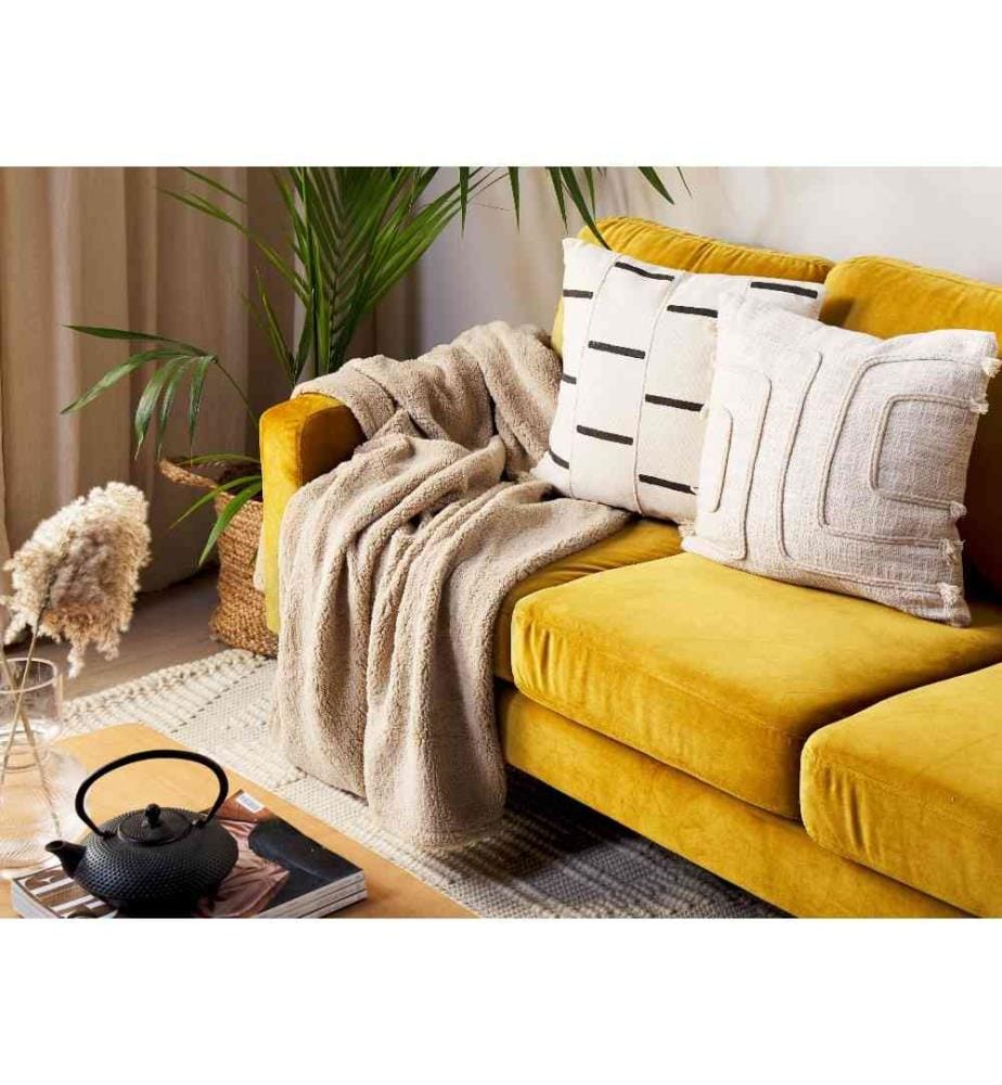 Couverture en Fausse Fourrure Polyester Beige 125 x 150 cm Fausse Fourrure Douce Jeté de Lit Décoratif Couverture Cosy
