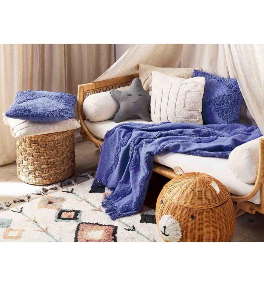 Couverture Violet Coton 125 x 150 cm Motif Géométrique Tricoté Acceessoire Boho Salon Canapé Chambre à coucher