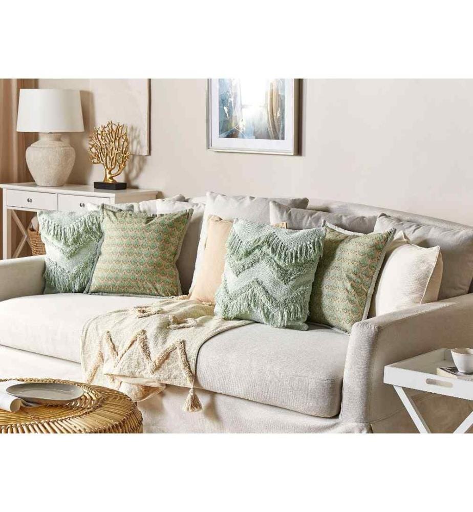 Coussin Décoratif Vert Clair en Coton 45 x 45 cm Fabriqué à la Main Accessoire Maison Intérieur Très Doux