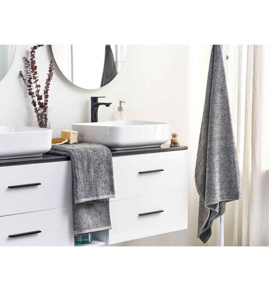 Lot de 2 Serviettes de Bain en Coton Tissu Eponge Gris 100 x 150 cm Motif Chevron Pelucheuses Serviettes de Bain Luxe Glam