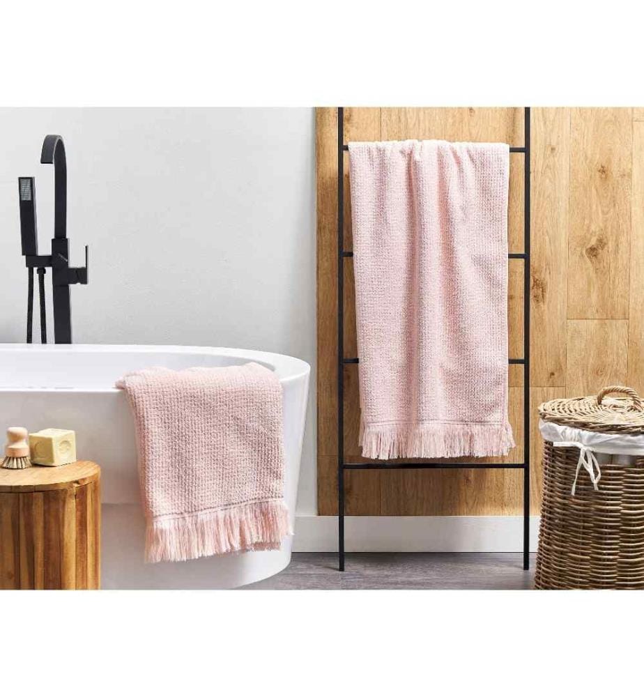 Lot de 2 Serviettes de Bain en Coton Tissu Polyester Rose Pastel 100 x 150 cm Franges Douces Pelucheuses Serviettes de Bain Luxe Glam