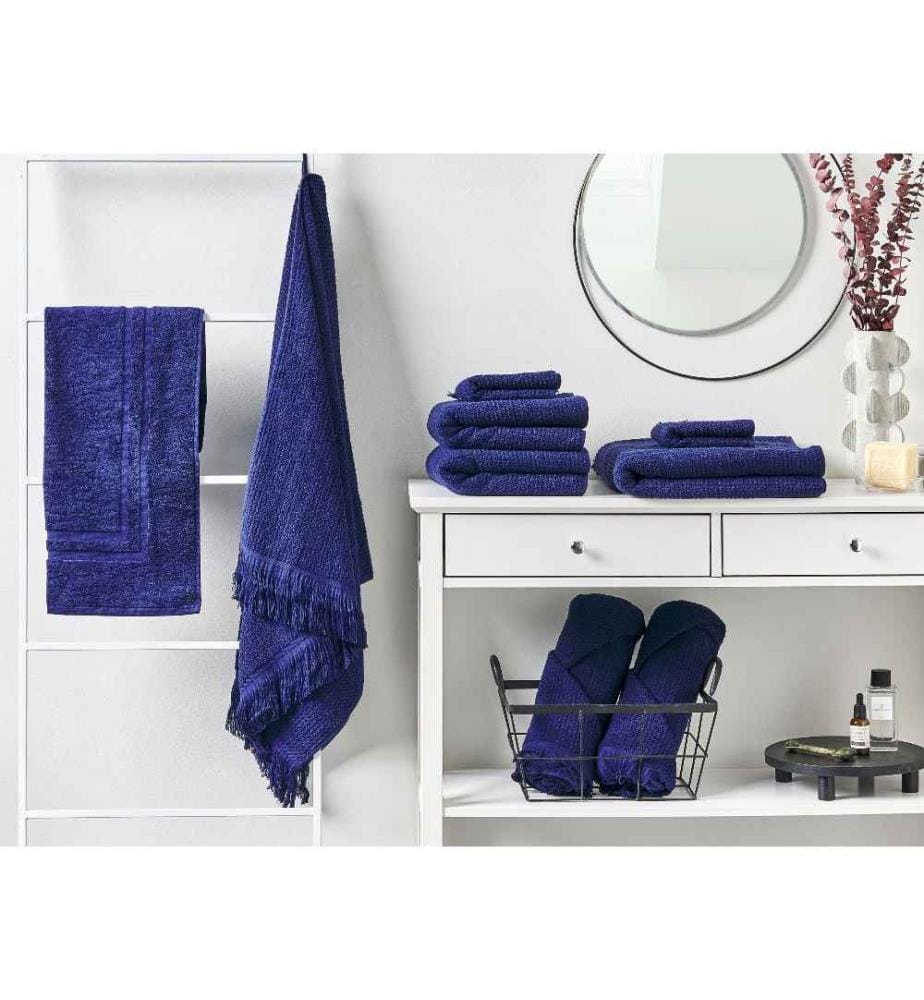Lot de 9 Serviettes de Bain en Coton Tissu Polyester Bleu Marine 100 x 150 cm Franges Douces Pelucheuses Serviettes de Bain Luxe Glam