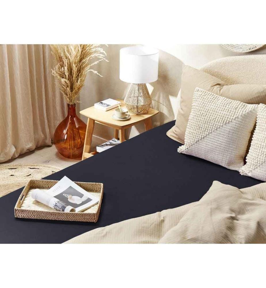 Drap-Housse en Coton Noir 200 x 200 cm Bordure Élastique Style Classique pour Chambre à Coucher Tendance Moderne