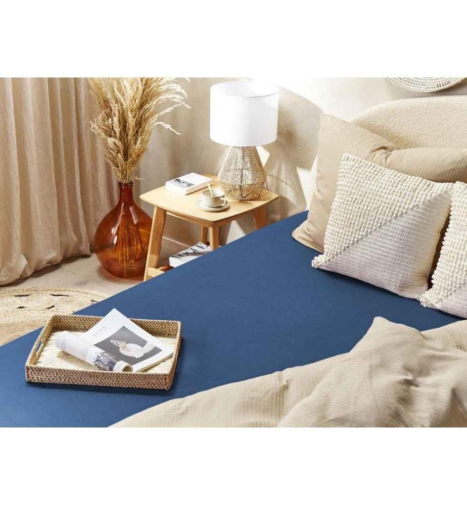 Drap-Housse en Coton Bleu Marine 140 x 200 cm Bordure Élastique Style Classique pour Chambre à Coucher Tendance Moderne