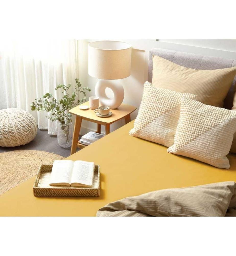 Drap-Housse en Coton Jaune Moutarde 140 x 200 cm Bordure Élastique Style Classique pour Chambre à Coucher Tendance Moderne