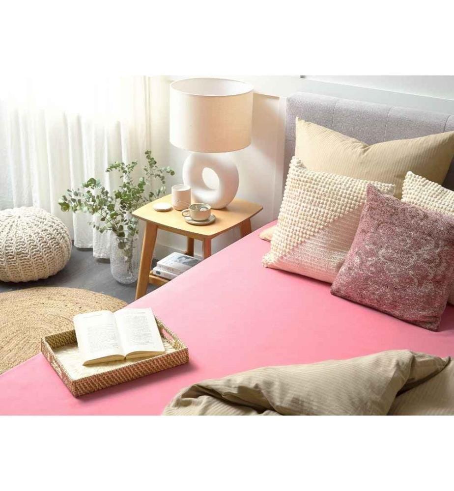 Drap-Housse en Coton Rouge Corail 90 x 200 cm Bordure Élastique Style Classique pour Chambre à Coucher Tendance Moderne