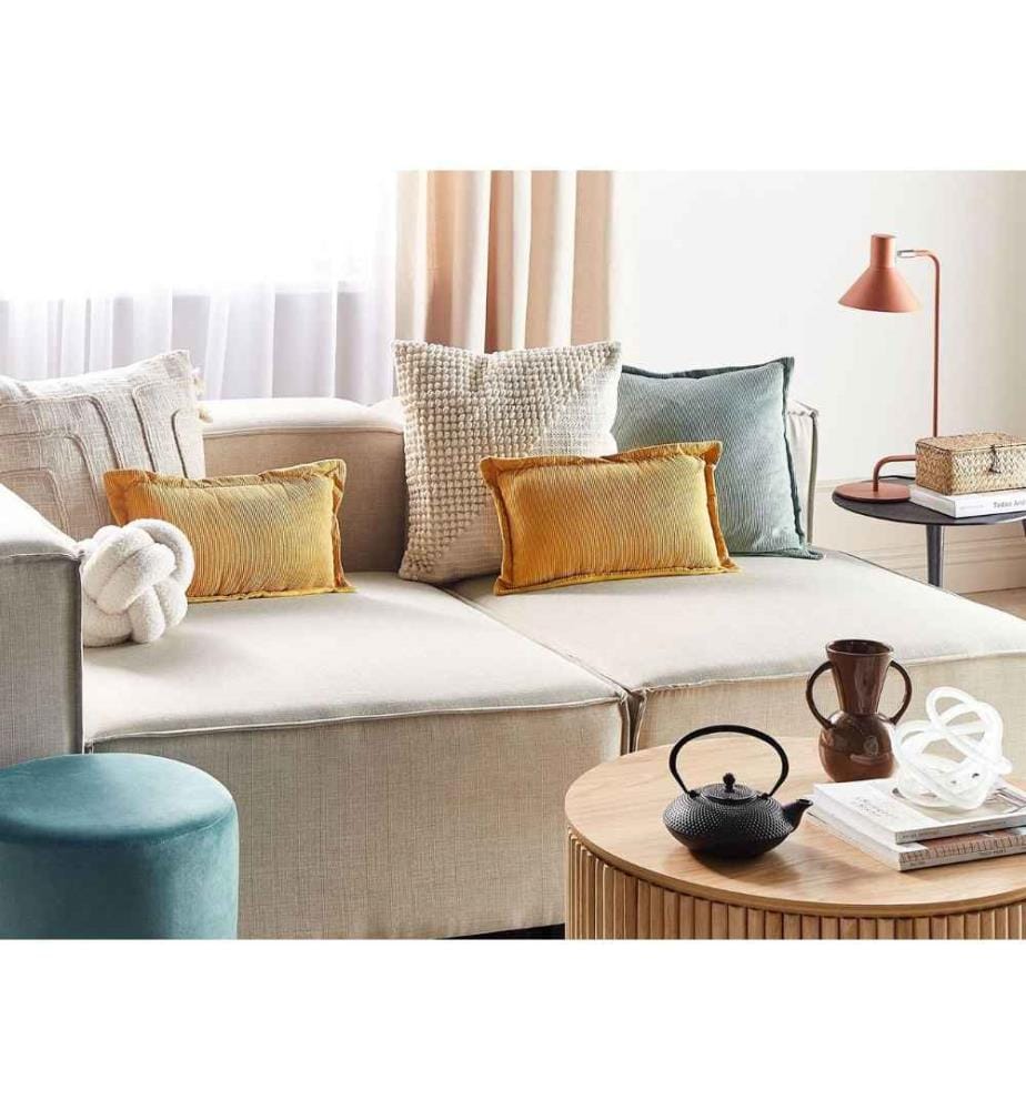Lot de 2 Coussins Jaune en Velours Côtelé 47 x 27 cm Décoration Accessoire pour Salon et Chambre Design Moderne Traditionnel
