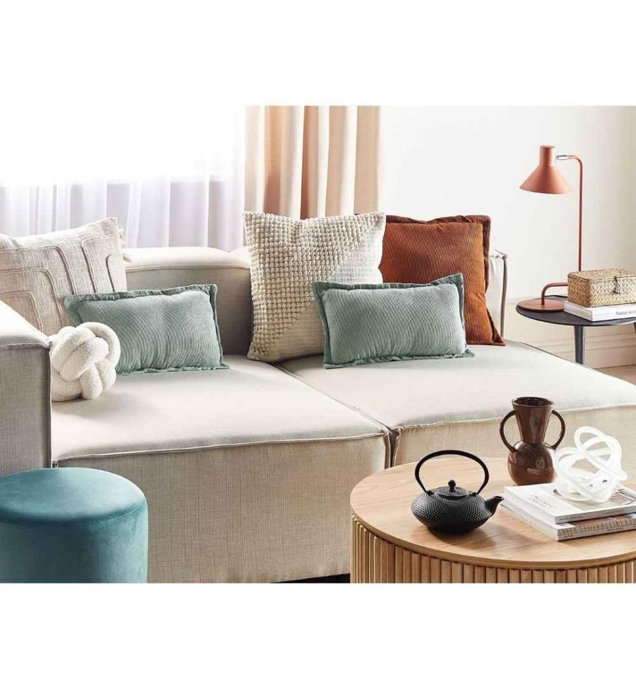 Lot de 2 Coussins Vert Clair en Velours Côtelé 47 x 27 cm Décoration Accessoire pour Salon et Chambre Design Moderne Traditionnel