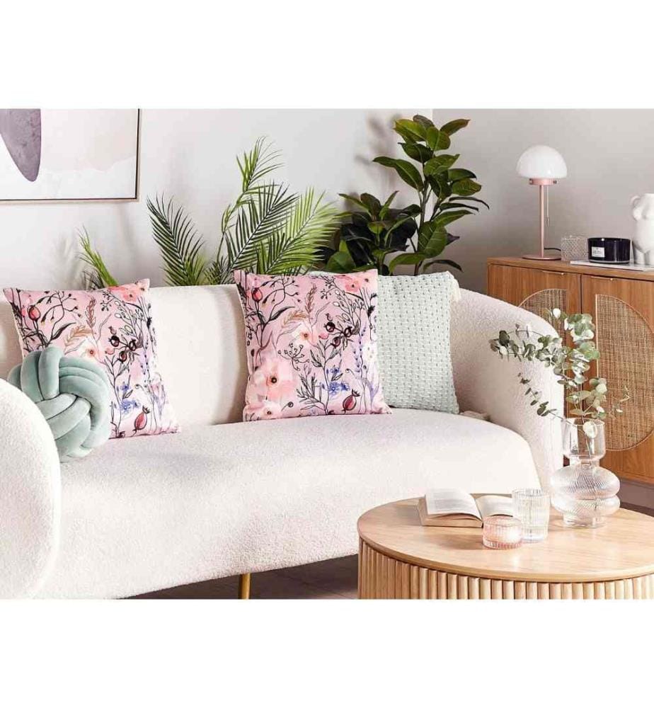 Coussins Décoratifs Roses en Velours 45 x 45 cm Design Glamour avec Motif de Fleurs Housse Amovible Confortable Lot de 2