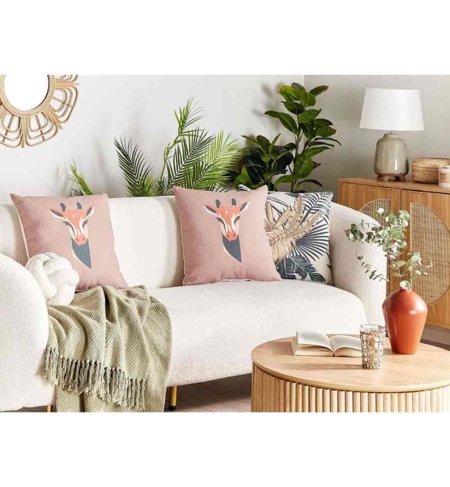 Coussins Décoratifs Taupe en Tissu 45 x 45 cm Design Glamour avec Motif de Girafe Housse Amovible Confortable Lot de 2