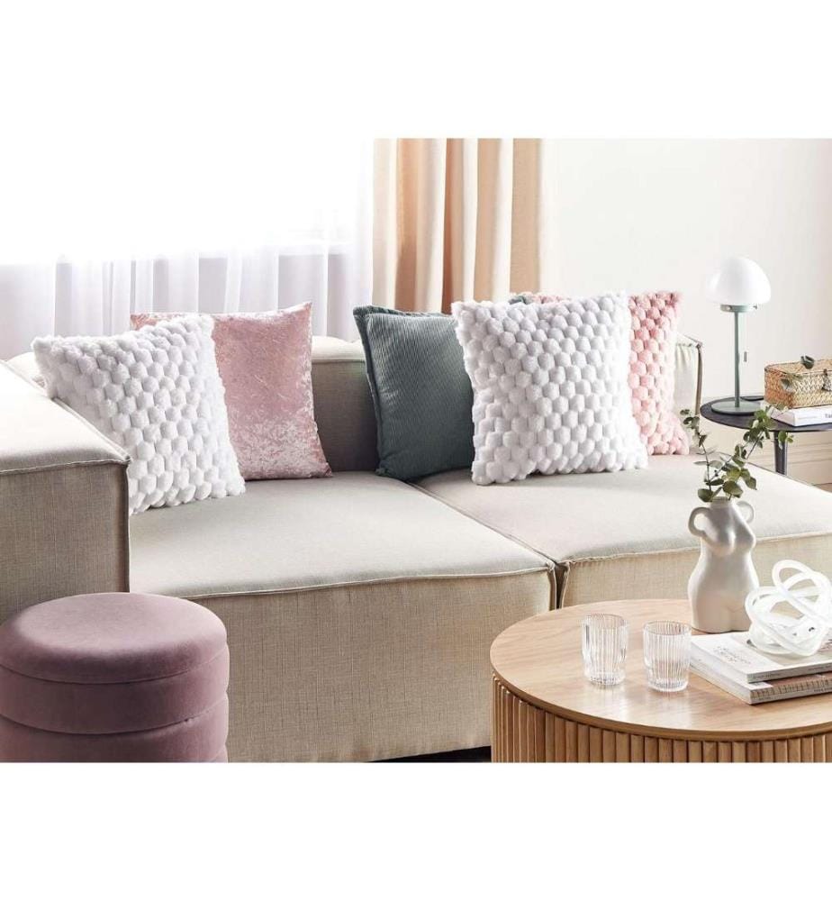 Lot de 2 Coussins Blanc en Fausse Fourrure 43 x 43 cm Moelleux à Motif en Nid d'Abeille Housse Amovible avec Rembourrage
