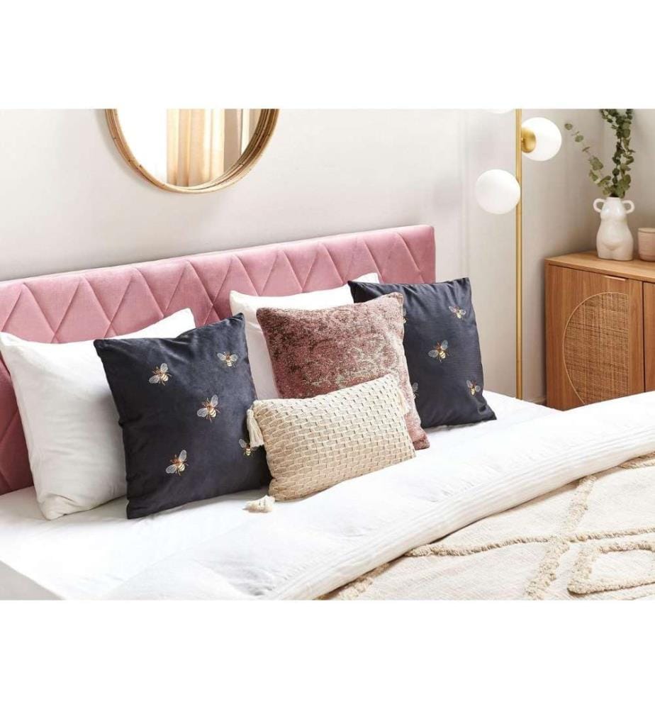 Coussins Décoratifs Noir et Doré en Velours 45 x 45 cm à Motif d'Abeilles Brodées Moelleux pour Intérieur Housse Amovible Lot de 2