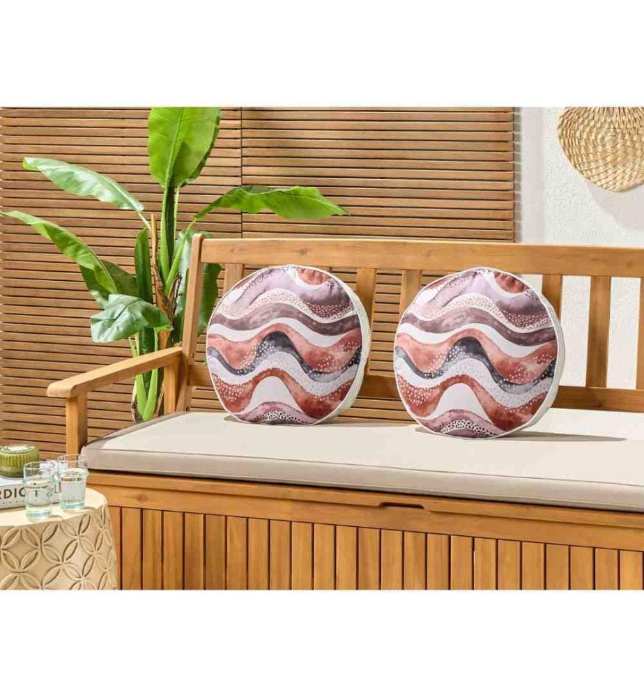 Lot de 2 coussins d'extérieur en tissu polyester marron avec motif abstrait ? 40 cm extérieur terrasse intérieure.