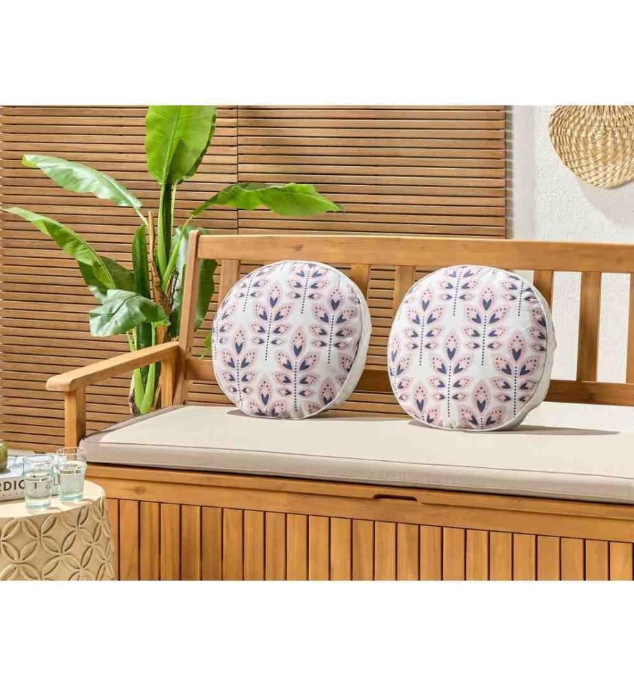 Lot de 2 coussins de jardin en polyester beige ? 40 cm Coussin rectangulaire avec motif de feuilles au design moderne.