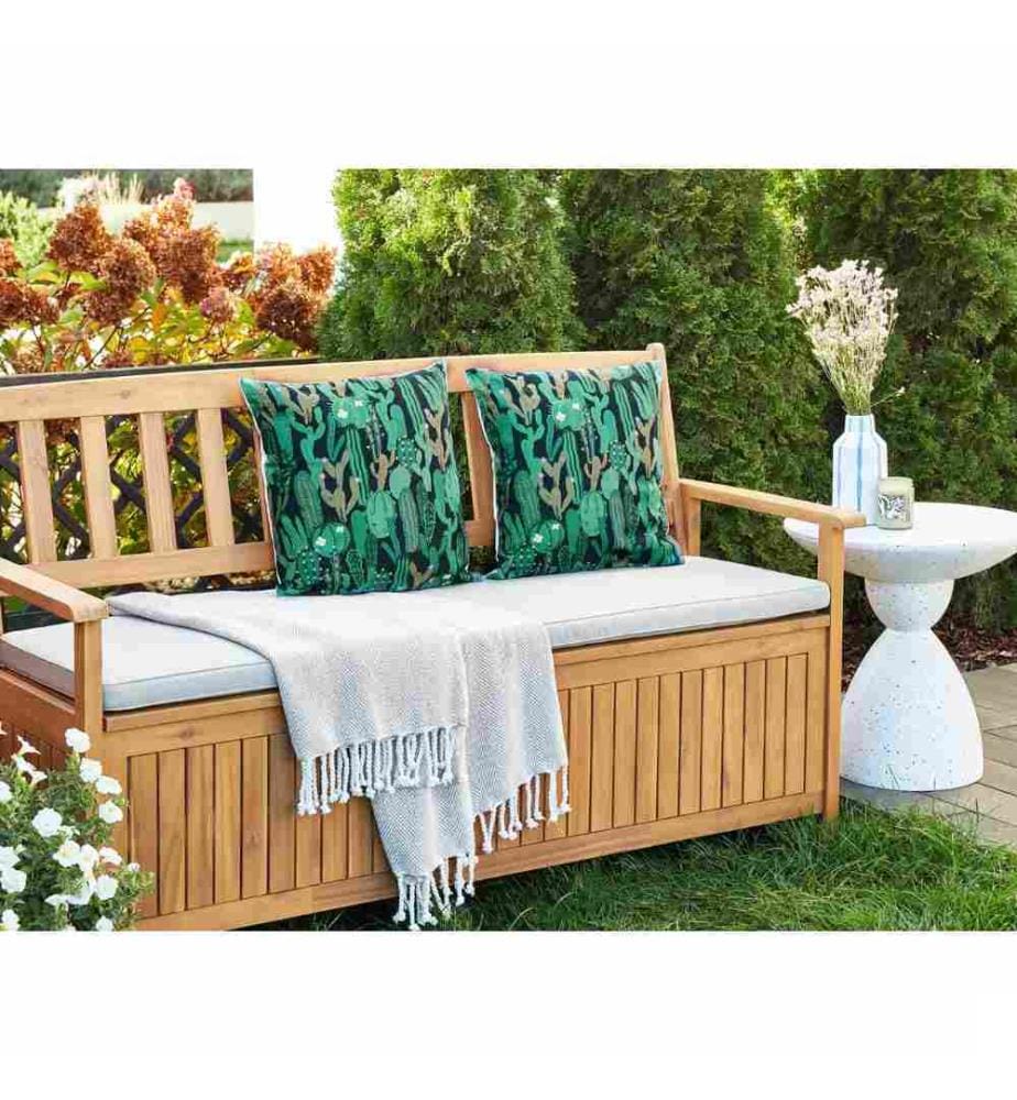 Lot de 2 coussins de jardin en polyester vert avec motif cactus 45 x 45 cm, rectangulaires, modernes et résistants à l'eau.