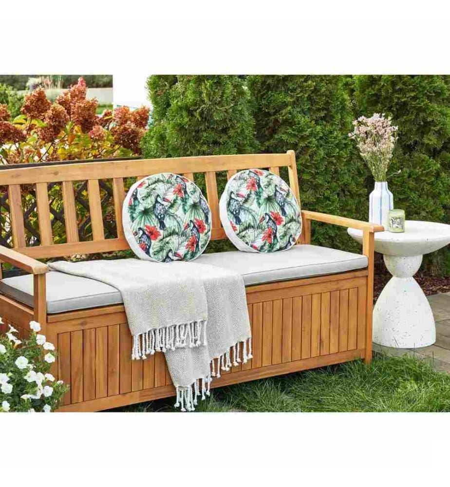 Lot de 2 coussins d'extérieur en polyester multicolore ? Coussin rond de 40 cm avec imprimé floral et toucan de jardin Patio.