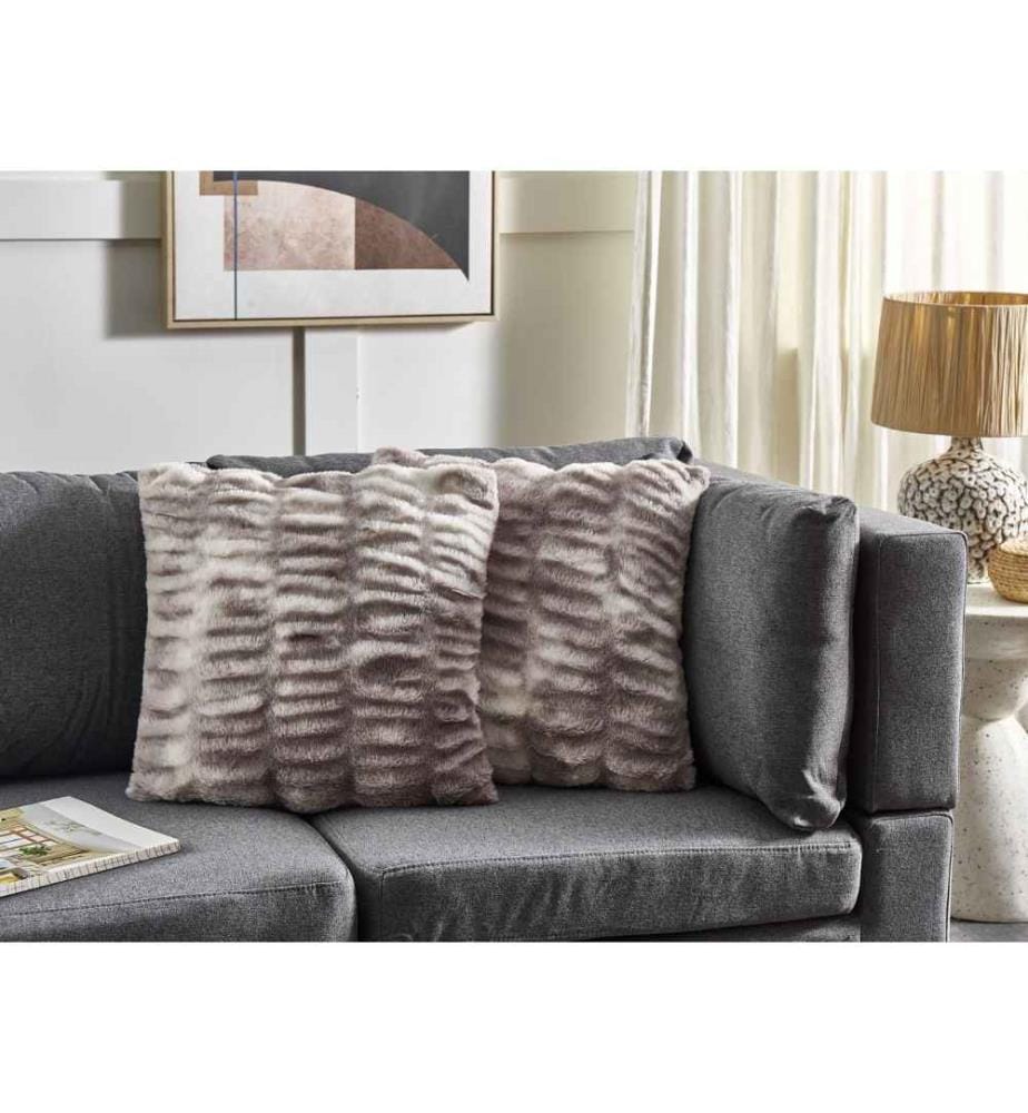 Lot de 2 Coussins Décoratifs en Fourrure Synthétique Texturé Gris Clair 45 x 45 cm Housse Amovible Très Doux pour Chambre ou Salon