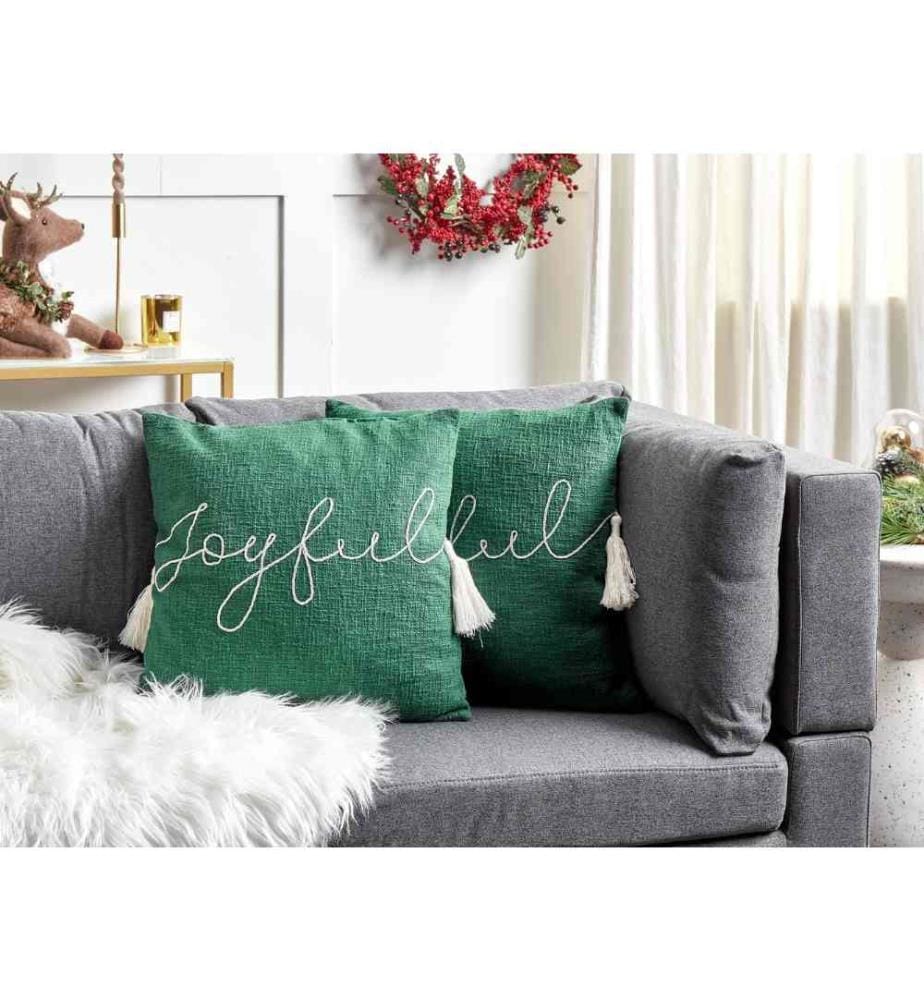 Lot de 2 Coussins Décoratifs en Coton Vert à Inscription 45 x 45 cm Rembourrés Housses Amovibles pour Intérieur Chambre ou Salon