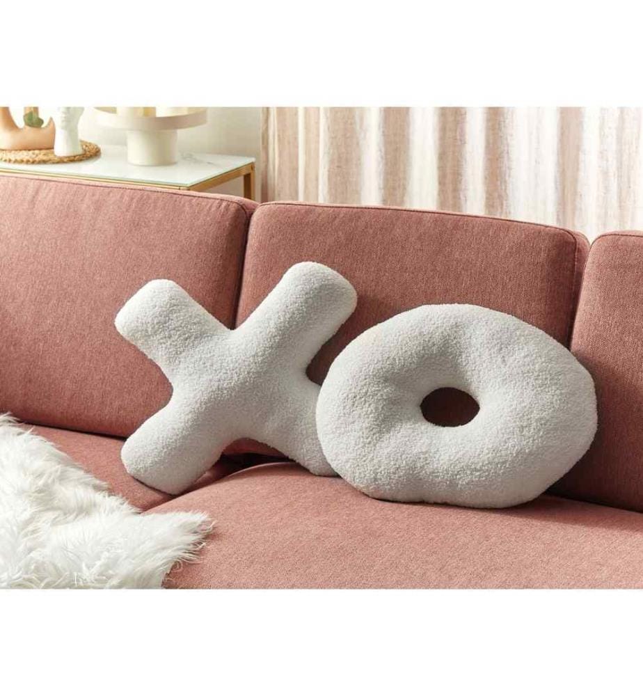Set de 2 coussins décoratifs Blanc fourrure tissée avec remplissage ? 46 et 51x51 cm aspect nounours X-forme O-forme morpion Moderne Salon Chambre à coucher Déco