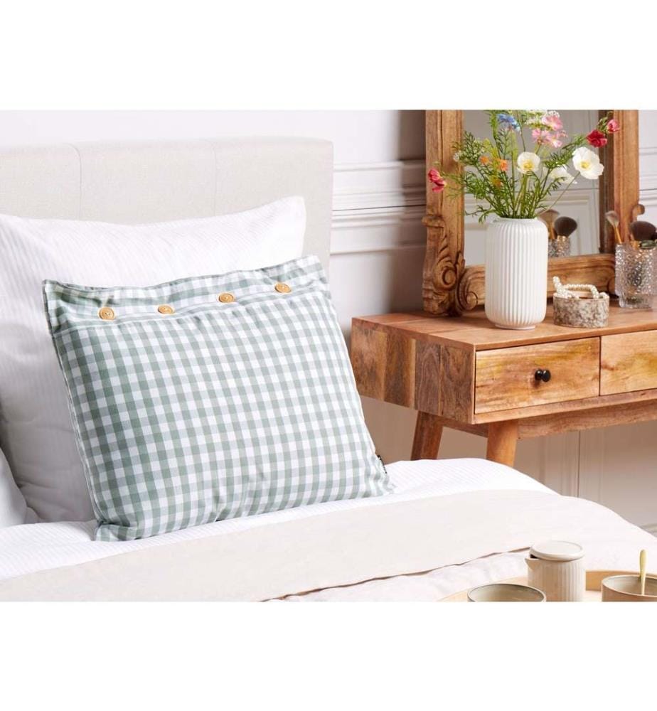 Coussin décoratif vert menthe / blanc motif à carreaux 40 x 60 cm Rectangulaire avec boutons pour salon chambre canapé fauteuil lit
