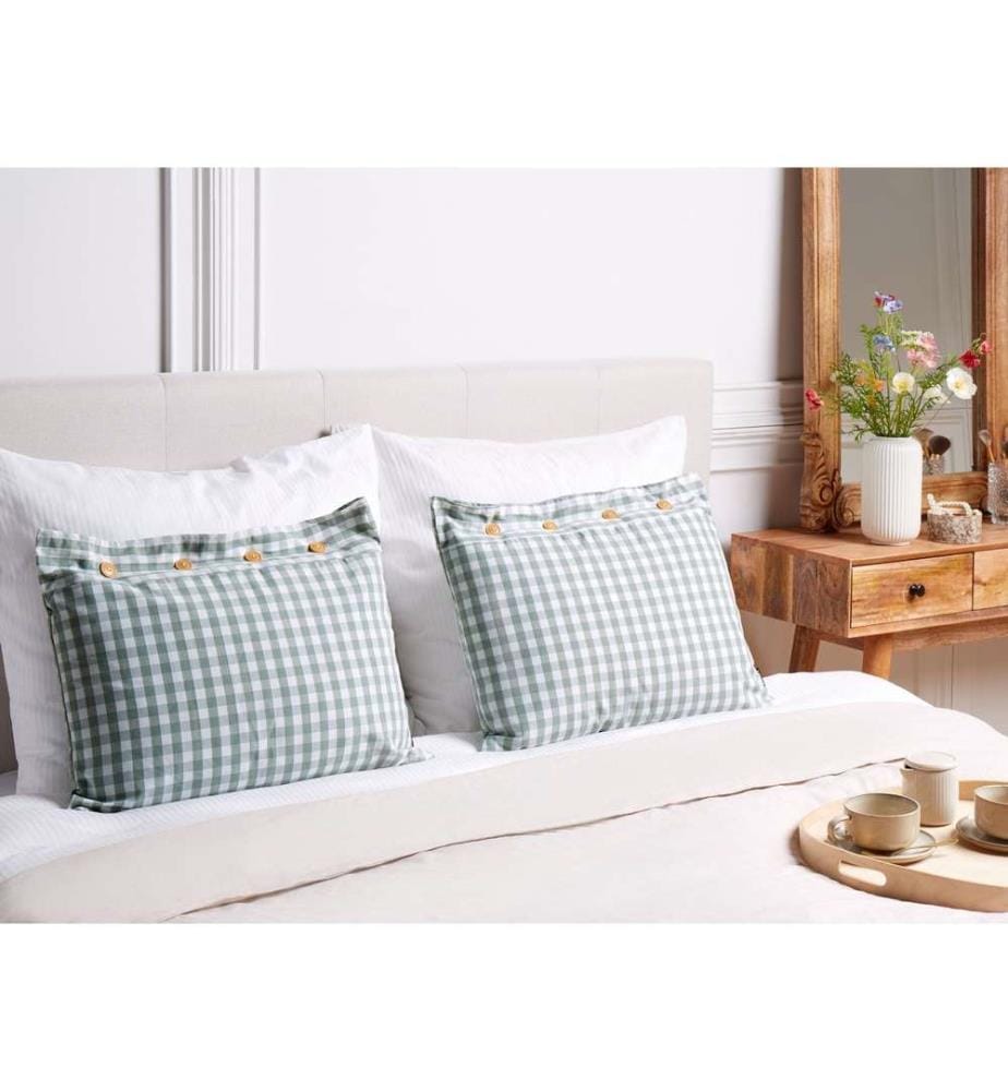 Set de 2 coussins décoratifs vert menthe / blanc à carreaux 40 x 60 cm Rectangulaire avec boutons pour salon chambre à coucher Canapé fauteuil lit