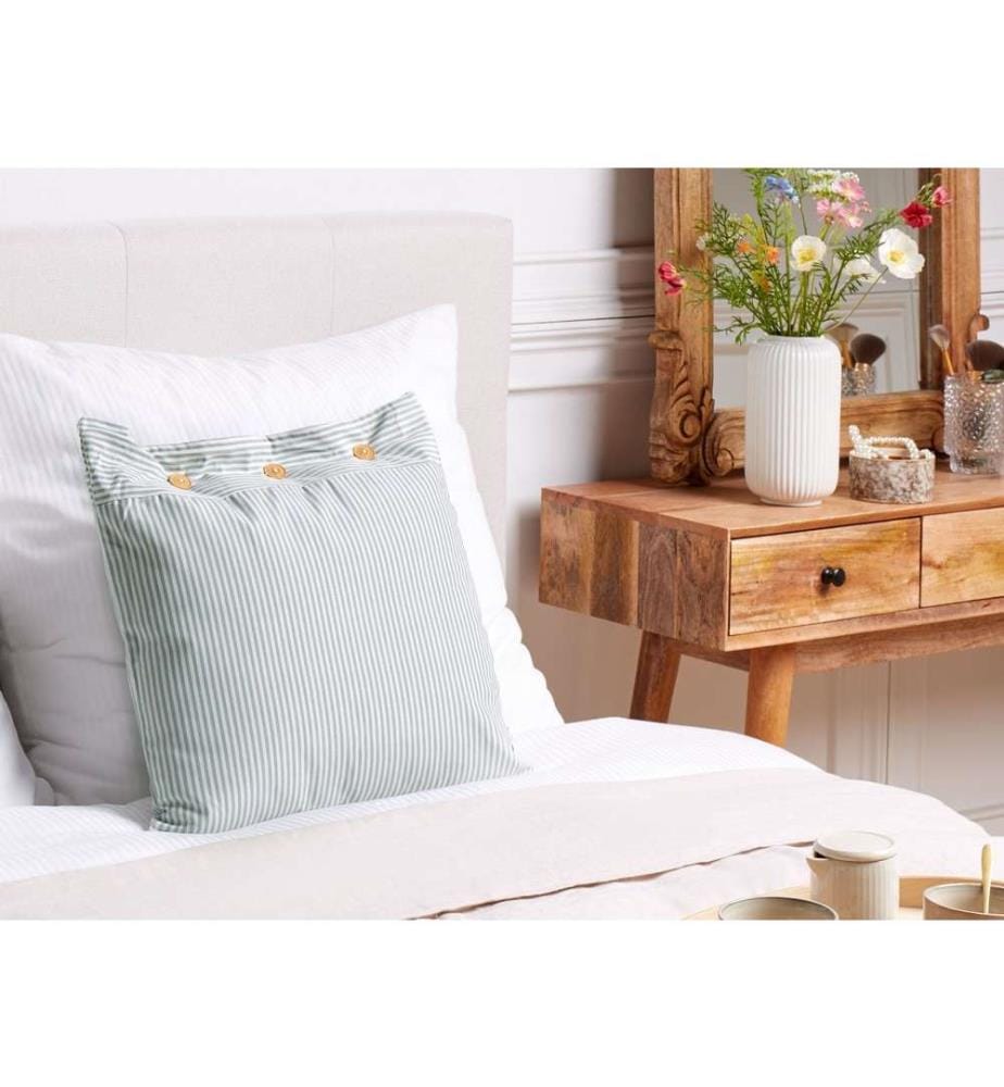 Coussin décoratif vert menthe / blanc rayures motif 45 x 45 cm Carré avec boutons pour salon chambre canapé fauteuil lit