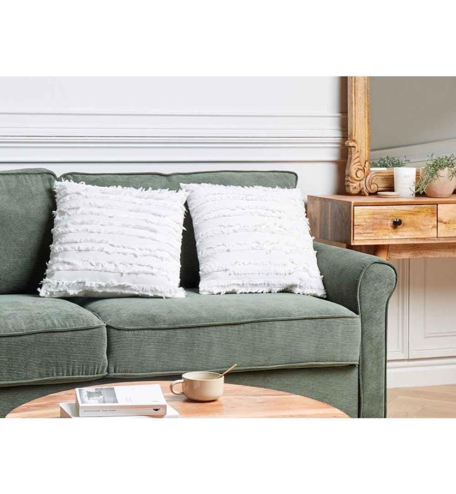 Set de 2 coussins décoratifs Blanc avec franges 45 x 45 cm Carré Housse amovible pour salon Chambre Canapé Fauteuil Lit