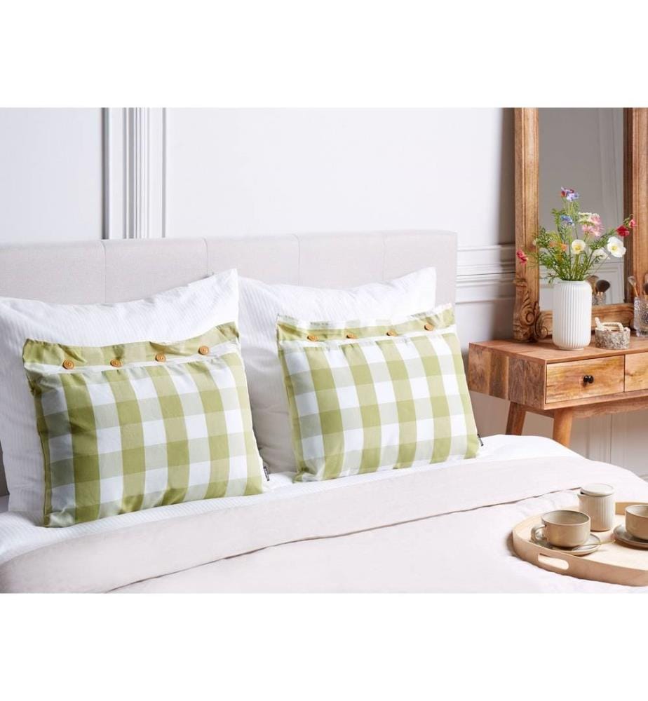 Lot de 2 coussins décoratifs en tissu vert et blanc 40 x 60 cm avec motif à damier de style cottage