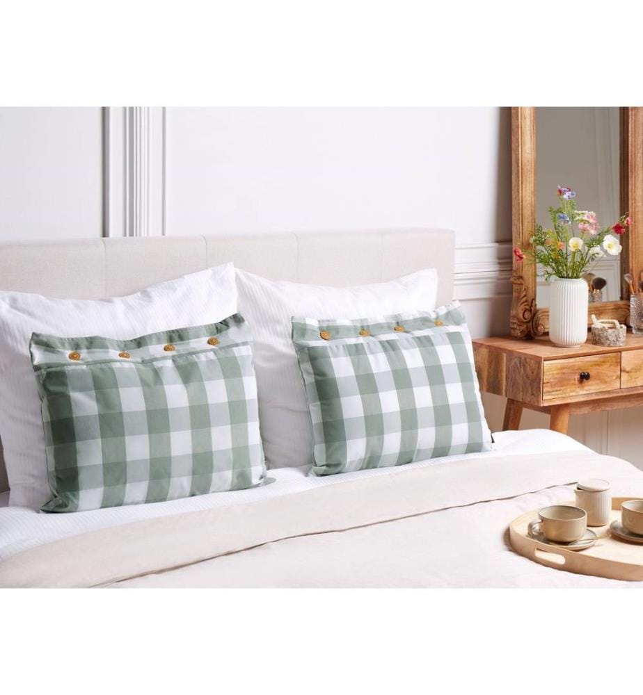 Lot de 2 coussins décoratifs en tissu vert menthe et blanc 40 x 60 cm avec motif à damier de style cottage