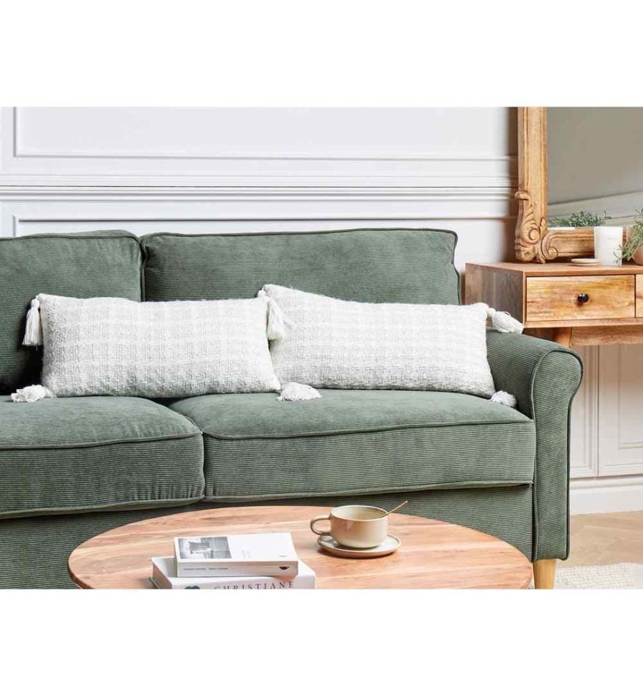 Lot de 2 coussins décoratifs Beige clair / Blanc Motif à carreaux 30 x 60 cm avec glands Rectangulaire Moderne pour salon Chambre à coucher Canapé Fauteuil Lit