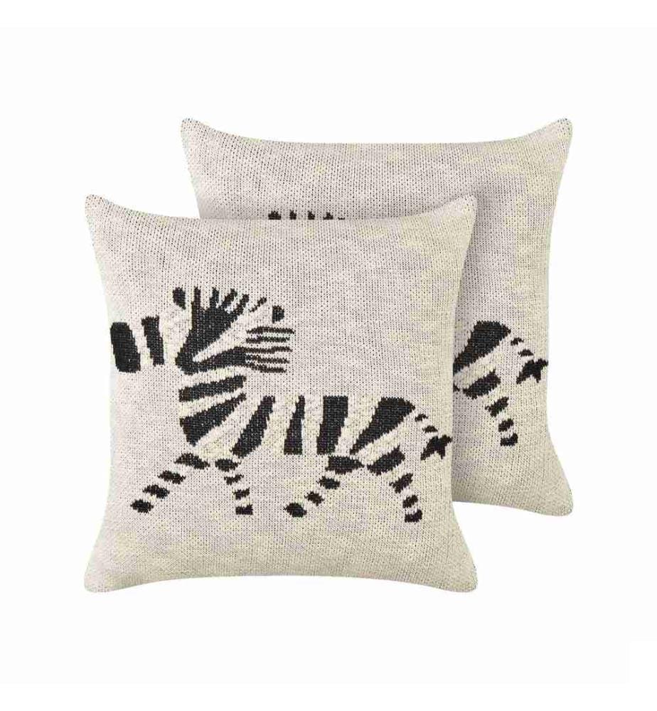Lot de 2 Coussins Décoratifs Beige en Coton 45 x 45 cm Motif Zèbre Chambres Enfants Accessoire