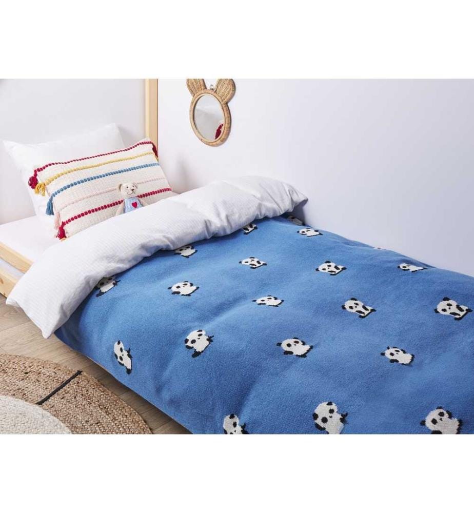 Couverture pour enfants Bleu Coton 130 x 180 cm Couverture douillette Motif Pandas Chambre à coucher Chambre d'enfants Design moderne