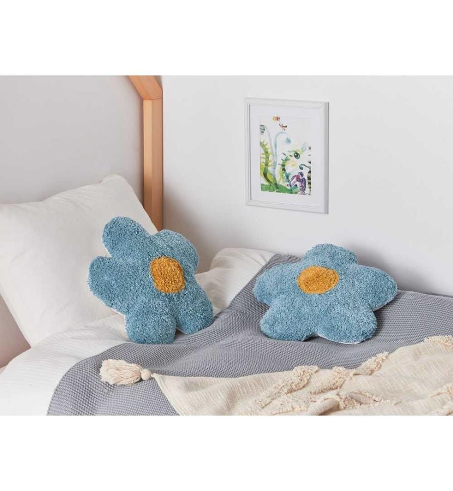Set de 2 coussins décoratifs en coton bleu en forme de fleur 30 x 30 cm pour la chambre d'enfant Accessoires pour la maison Décoration pour enfants