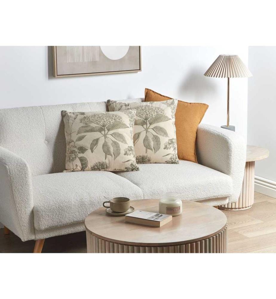 Set de 2 coussins décoratifs Beige et Vert Motif floral 45 x 45 cm Carré Housse amovible pour salon Chambre Canapé Fauteuil Lit