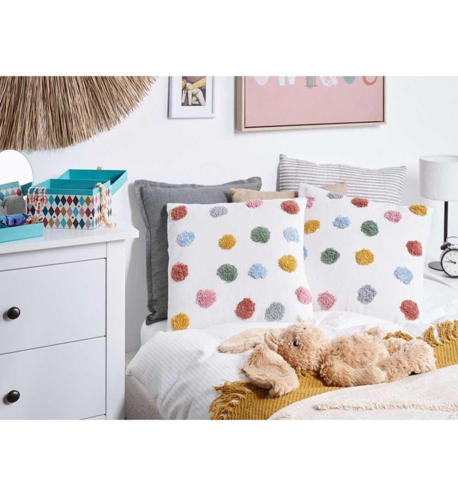 Set de 2 coussins décoratifs en coton Coloré Motif à pois 45 x 45 cm pour la chambre d'enfant Accessoires pour la maison Décoration pour enfants
