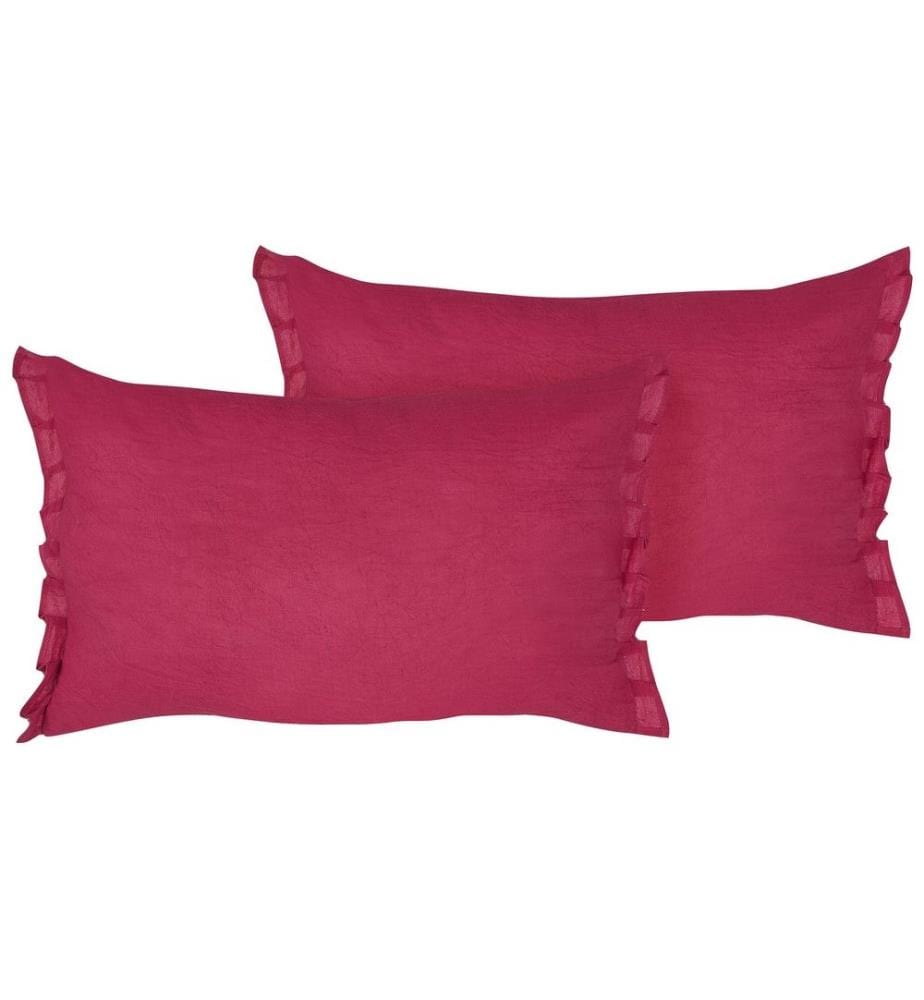 Lot de 2 Coussins Rouge en Lin 30 x 45 cm avec Franges et Nuds Décoratifs