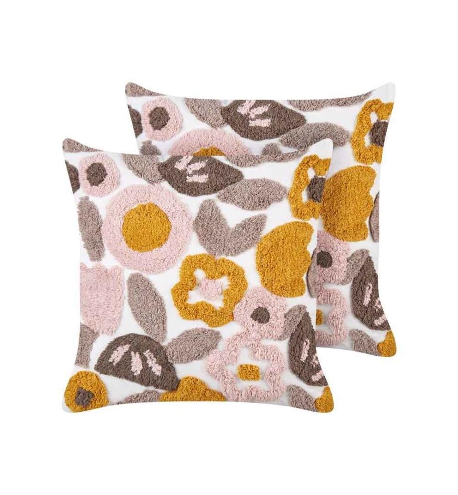 Set de 2 coussins décoratifs multicolores en coton tufté 45 x 45 cm Carré fleuri Housse amovible pour le salon Chambre Canapé