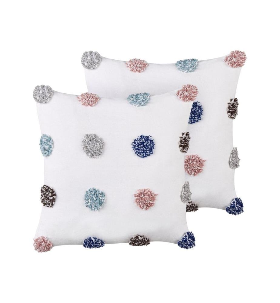 Set de 2 coussins décoratifs Blanc avec franges 45 x 45 cm Carré Housse amovible pour salon Chambre Canapé Fauteuil Lit