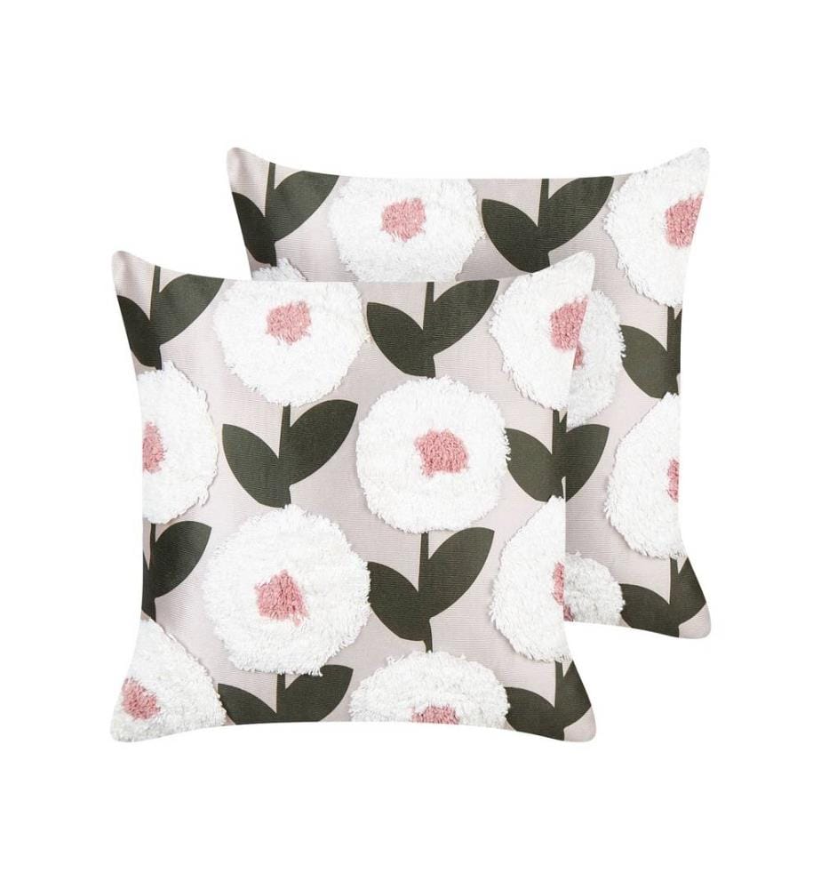 Set de 2 coussins décoratifs Blanc avec franges 45 x 45 cm Carré Housse amovible pour salon Chambre Canapé Fauteuil Lit