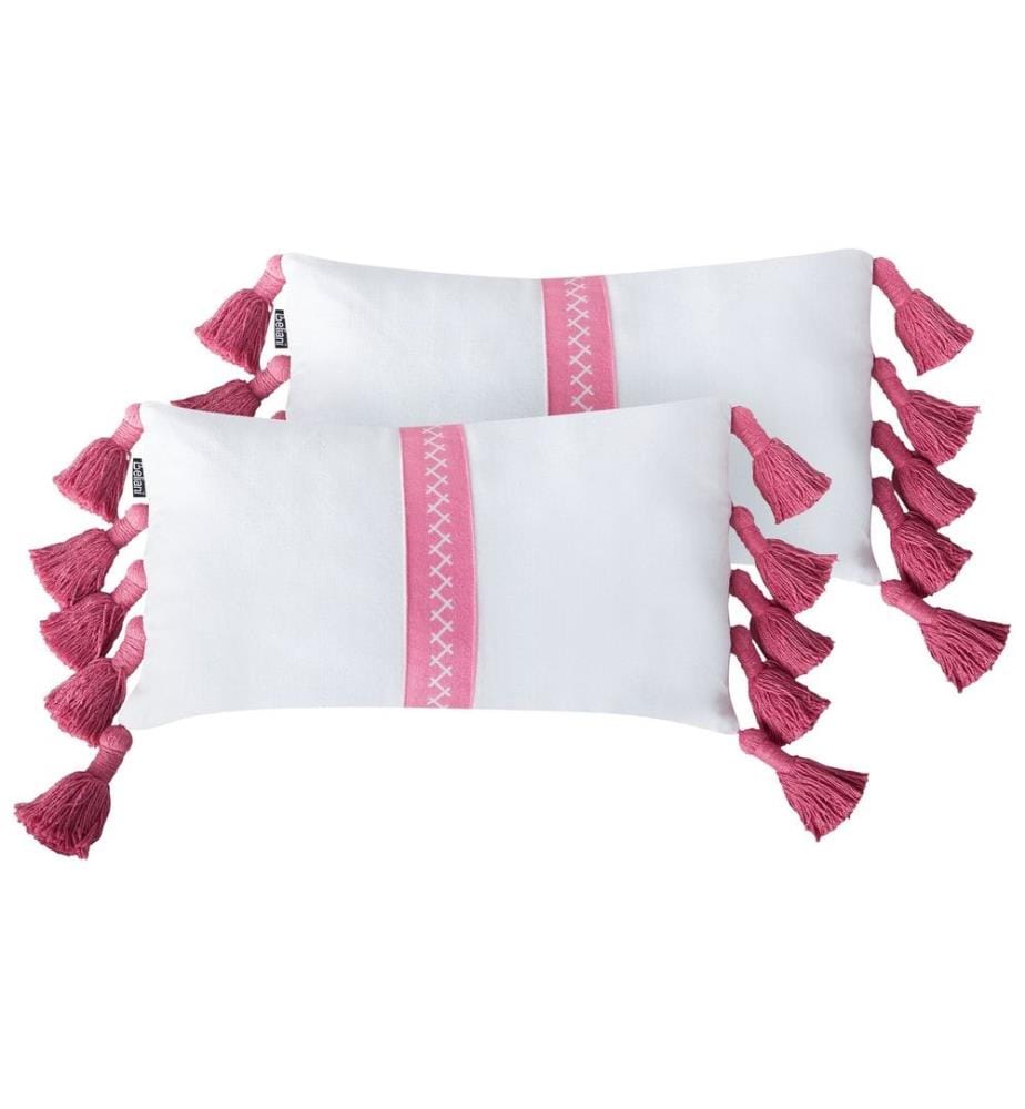 Set de 2 coussins décoratifs roses et blancs en coton 30 x 50 cm Rectangulaire Housse amovible pour chambre d'adolescent Chambre d'enfant Salon Chambre à coucher