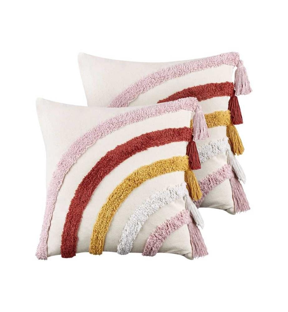 Lot de 2 Coussins Décoratifs Multicolore en Coton 45 x 45 cm Motif Arc-en-Ciel