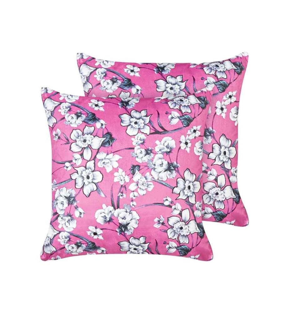 Set de Coussins Décoratifs Rose en Velours 45 x 45 cm avec Motif Floral Déhoussables Décoration Moderne Accessoires