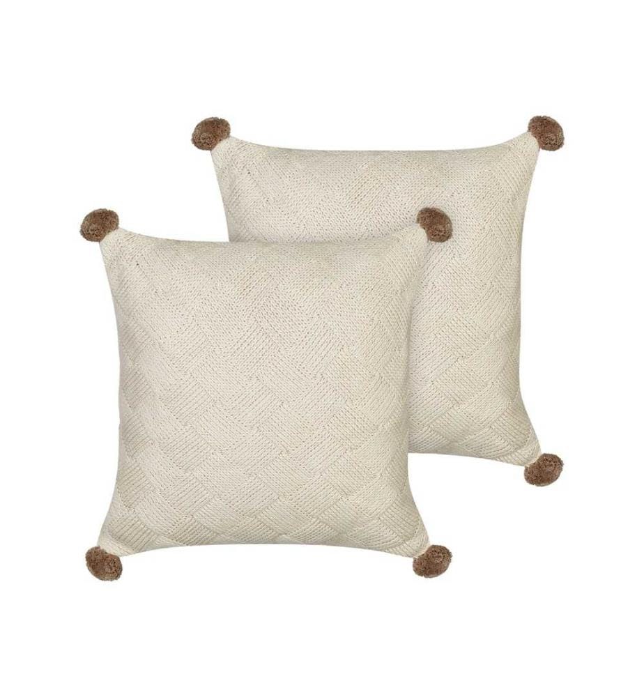 Lot de 2 coussins décoratifs en coton tissé beige salon chambre à coucher